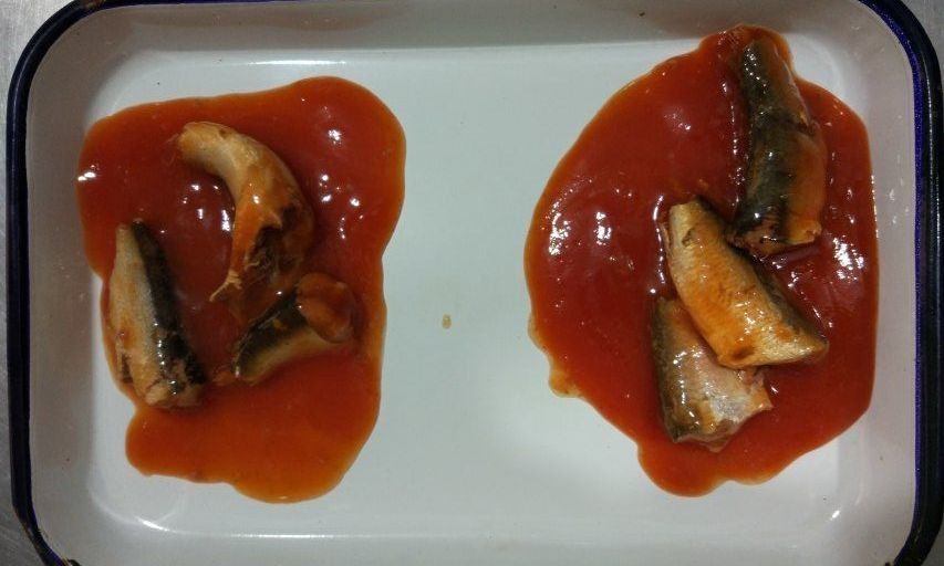 トマト ソースの注文のサイズおよびパッキングの熱いぴりっとする缶詰にされたサーディンの魚