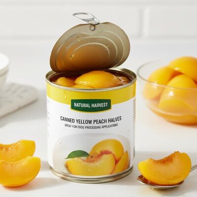 フルーツ缶詰 ナチュラルフレーバー 黄桃缶詰 プライベートラベル 桃半分缶詰 食品加工用途に最適